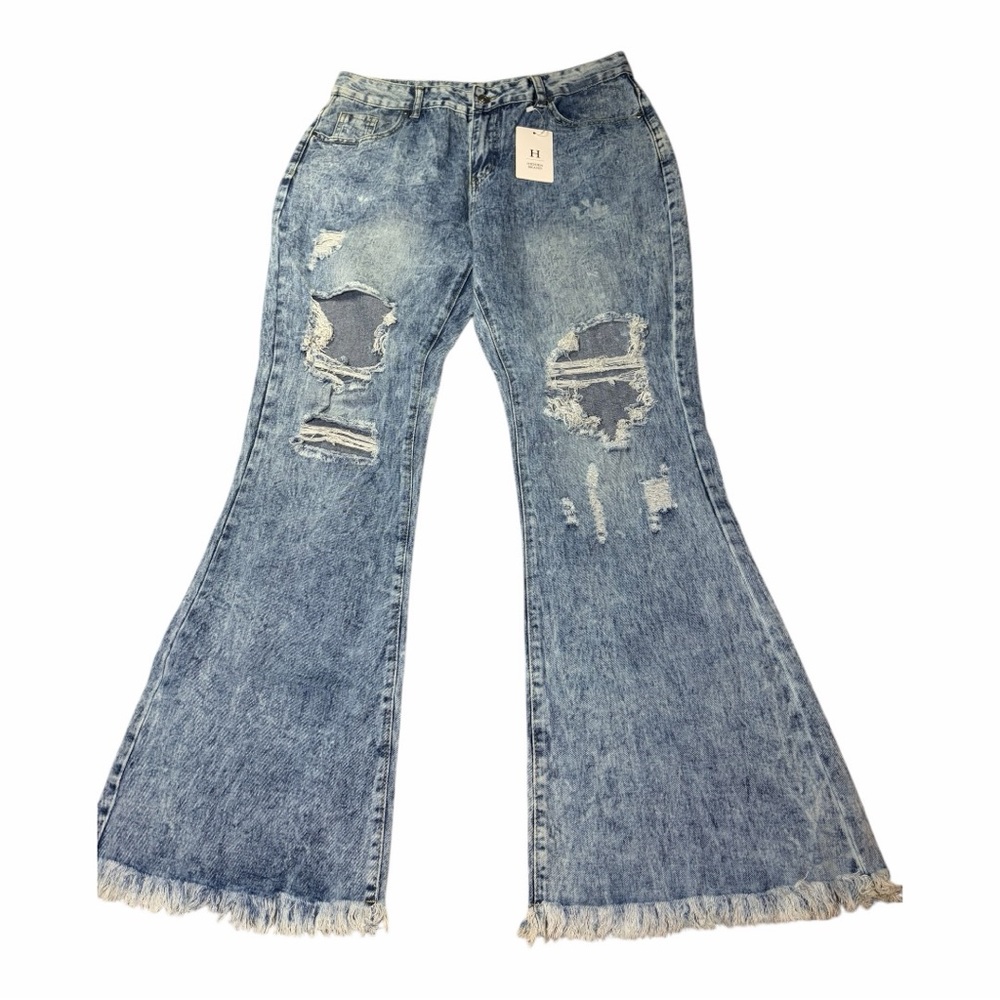 Boutique Distressed Blue Flare Jeans